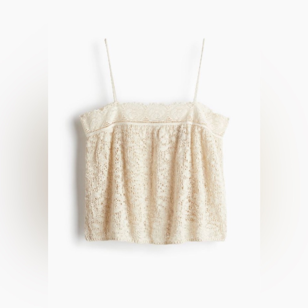 NWT H&M Lace-trimmed Pointelle-knit Camisole Top